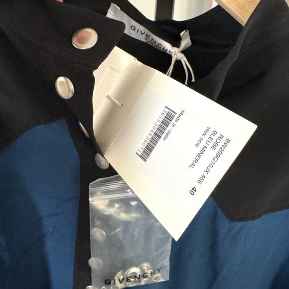 Givenchy Silk Wrap Midi Dress NEW Color Block Blue Black Pleated Ruffle 40 Small - Picture 6 of 8